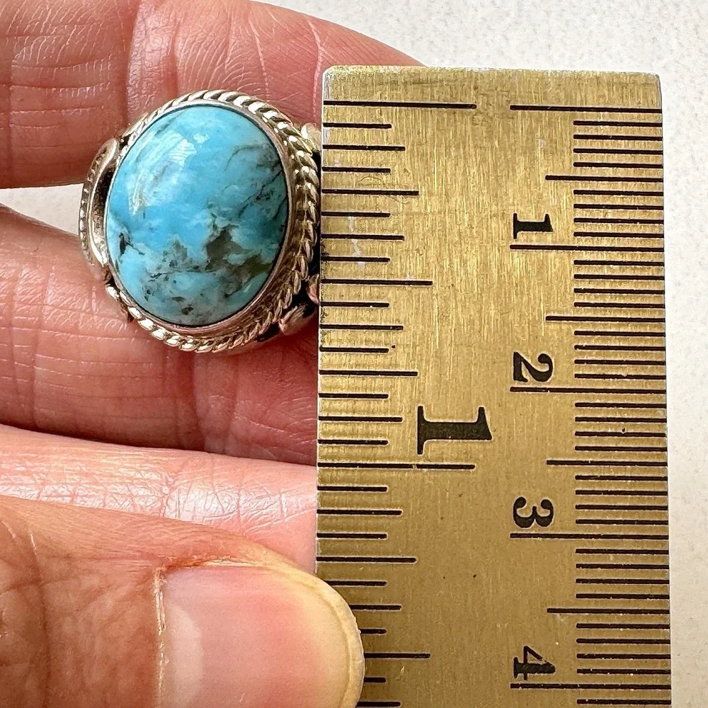 Navajo Mens Band Turquoise Ring Sz 12 Signed AT 19mm Native American Blue‎